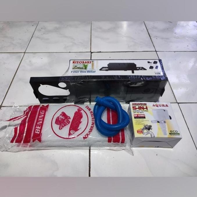 Paket Lengkap 4 In 1 Power Head + Box Filter Besar + Kapas Filter + Selang Spiral Langsung Pakai Fil