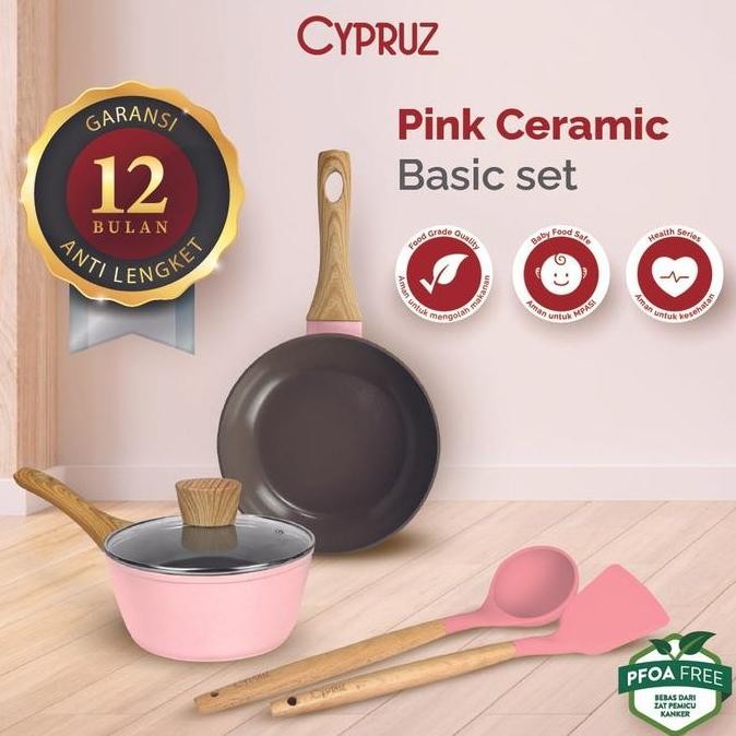 Terlaris  Paket Ceramic Cookware Basic Set Pink Ceramic Pi-0921