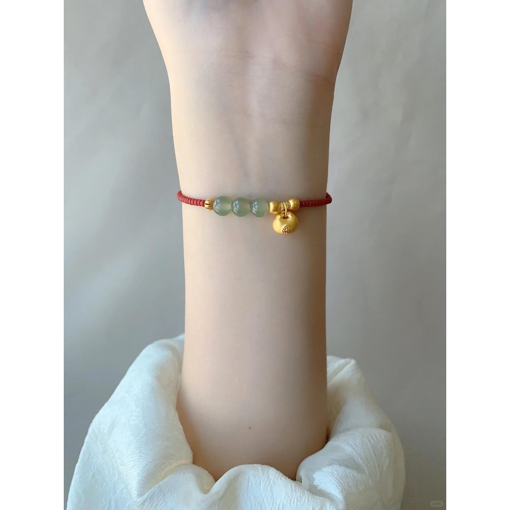 Gelang Wanita Emas - Model Tas Keberuntungan Mewah, Anyaman Giok Hetian Elegan