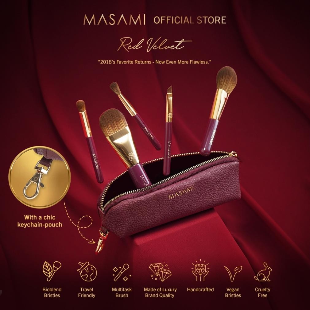 

baru masami red velvet brush set 5 pcs - kuas makeup wajah & mata travel size