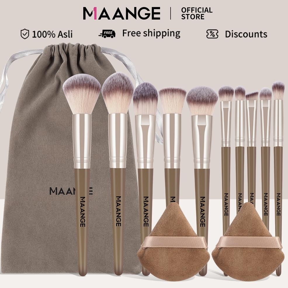 

baru maange 10pcs kuas makeup set + 2 puff segitiga - blush, foundation brush 51925
