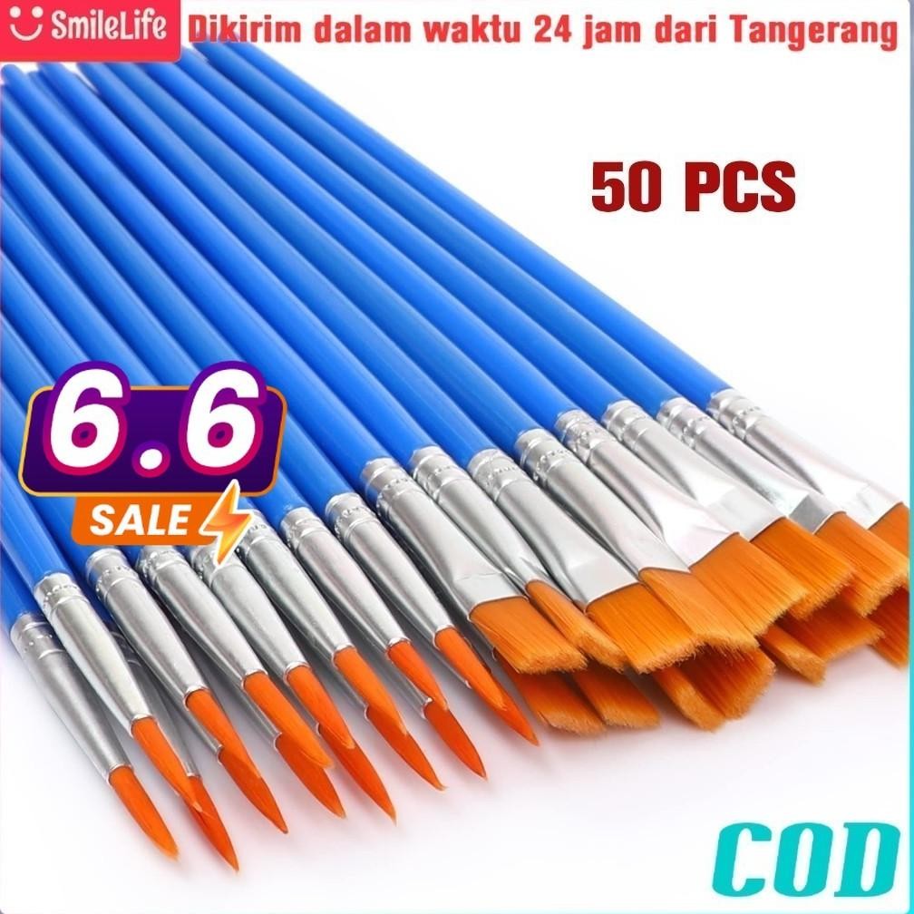 

baru kuas lukis 50 pcs set | kuas cat air & akrilik nilon pointed dan flat