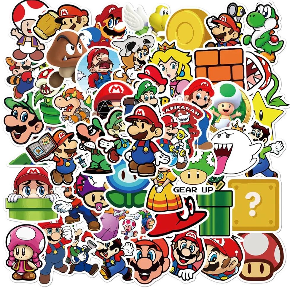 

50pcs Anime Cartoon Sticker Super Mario Bros Game Skateboard Bicycle Guitar Book Laptop Phone Motorcycle Waterproof Kids Sticker