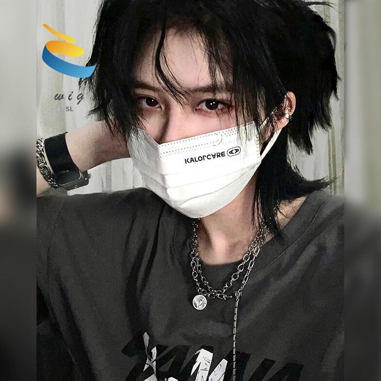 Wig pria rambut pendek versi Korea tampan Jepang super A gaya pendek kepala ikan anak laki-laki dan 