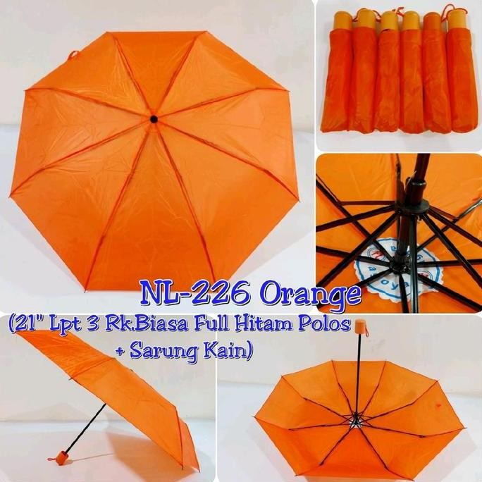 baru Kiranaabadi Payung Lipat 3 Polos Nagoya nl226 rangka hitam cocok untuk sablon