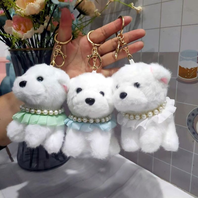 Gantungan Plush Anjing Bichon Frise Mutiara Lucu dan Realistis Baru