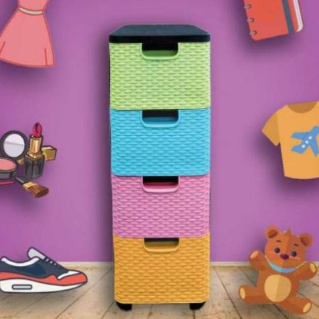Lemari Laci Plastik Trivia Susun 4 Dan 5 Motif Rotan Sorokan Tarik Dorong Box Container Box Ready