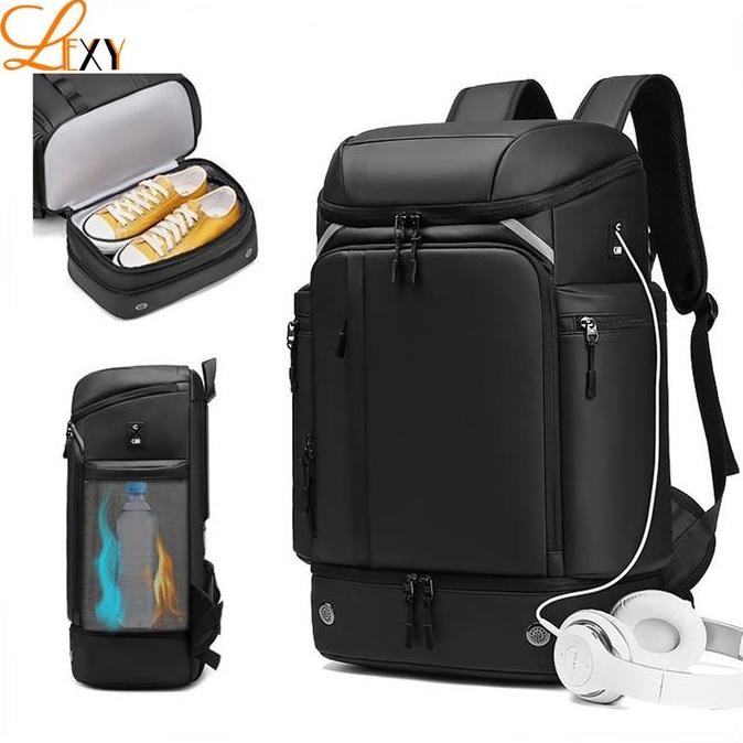 LEXY Tas Traveling Pria Kapasitas Besar Ransel Multifungsi Tahan Air Dengan Kompartemen Sepatu 45L