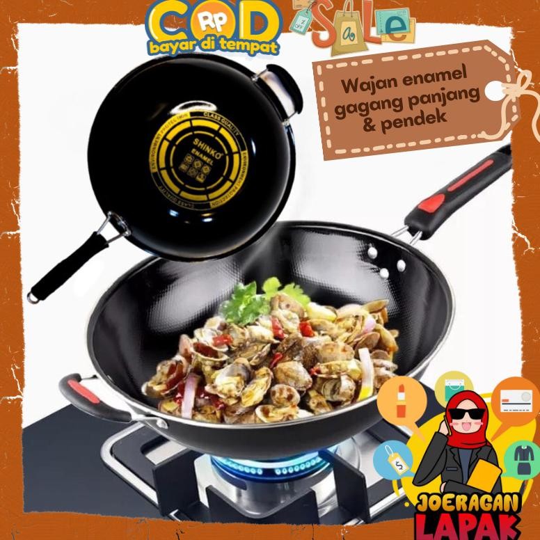 Wajan Enamel Gagang Panjang & Kuping Anti Lengket Penggorengan Anti Goreng Fry Pan Shinko Nizen Stoc