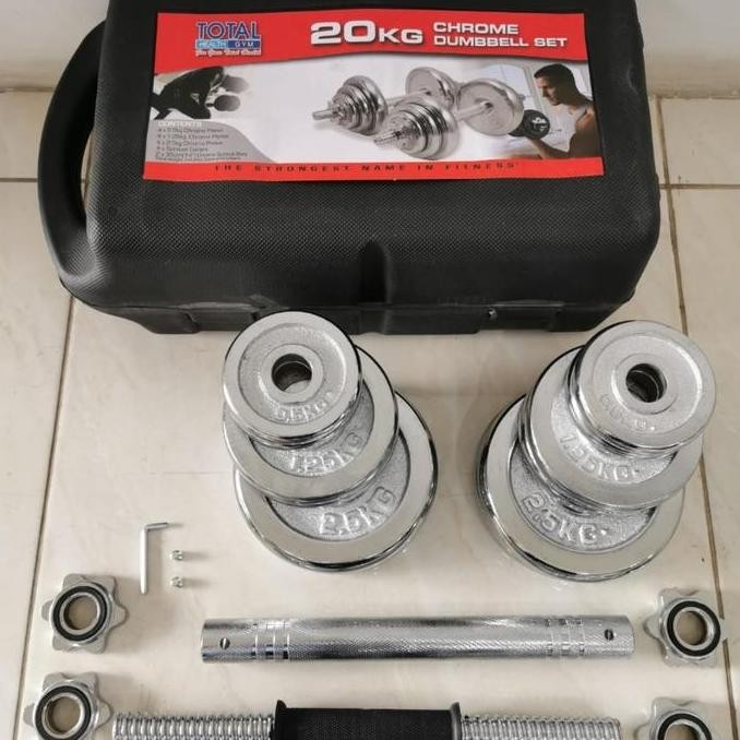 Dumbell set 20kg full Besi chrom Box. Barbel 20kg