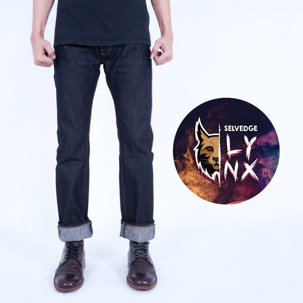 EARTHY GENOVA - Denim Selvedge LYNX 15 Oz Celana Raw Jeans Pria Super Deep Indigo Red Line Selvedge 