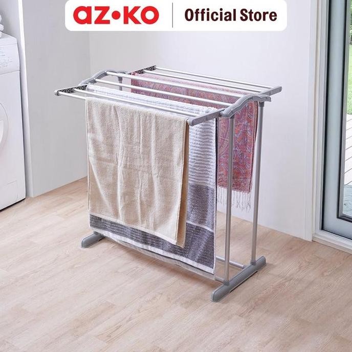 AZKO Stora Jemuran Handuk Lipat 9 Bar Aluminium - Abu-Abu Tempat Jemur Anduk Drying Rack Gantungan K