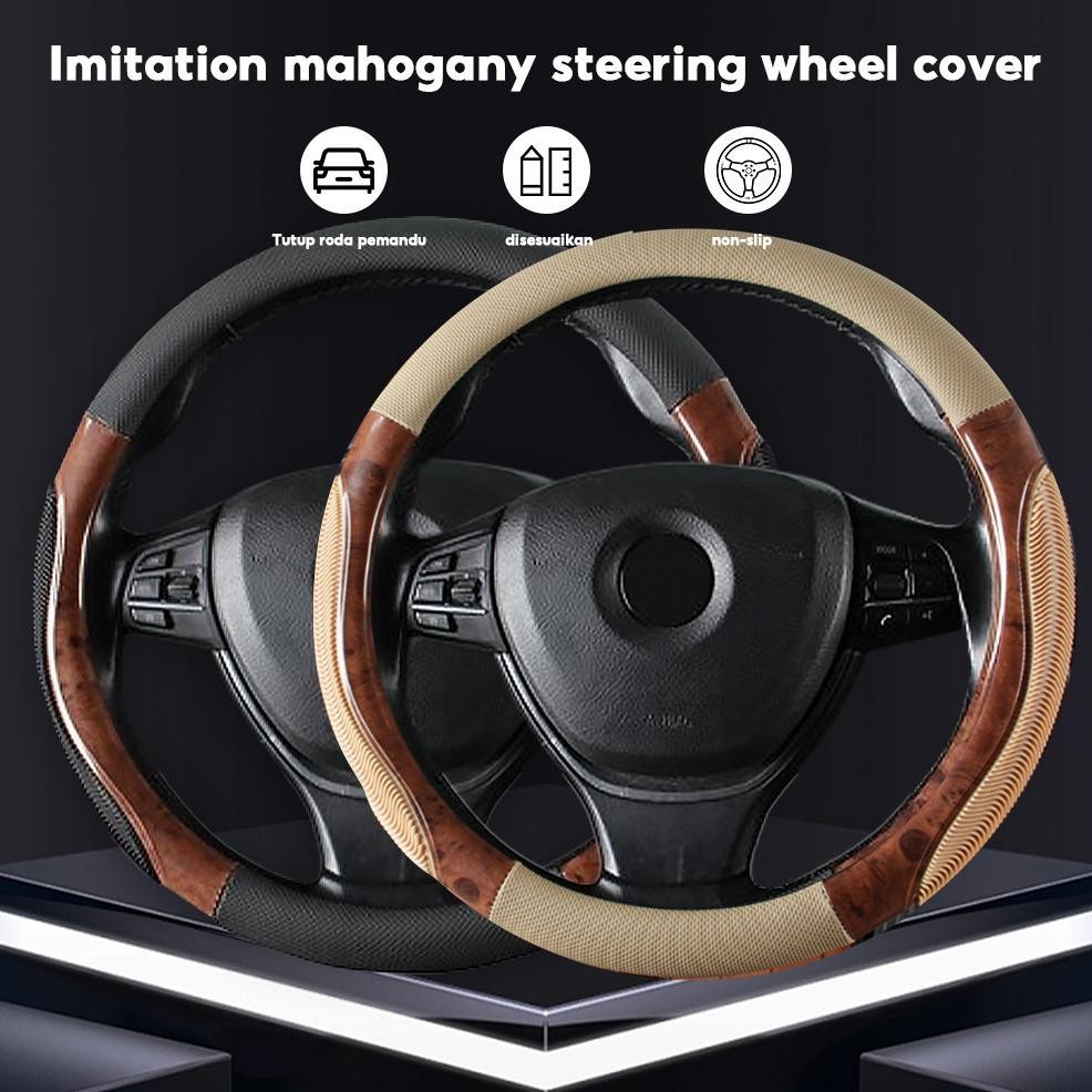 Cover Stir Sarung Setir Mobil Motif Kayu Kulit Sintetis Universal Semua Ukuran Steer Cover Stir Carb