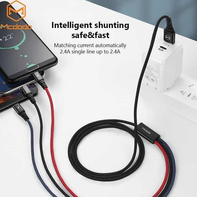 Kualitas Terbaik !!! Kabel Charger 3 In 1 Micro Usb, Type C, Lightning Iphone Mcdodo Ca-622 1.2 Mete