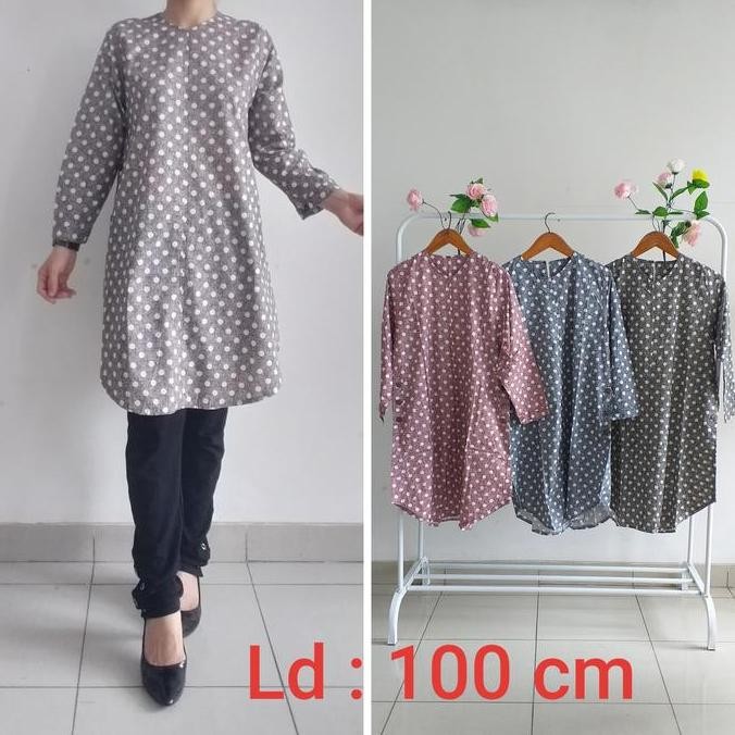 Tunik Panjang Wanita Long Tunik Polkadot Terbaru Atasan Wanita
