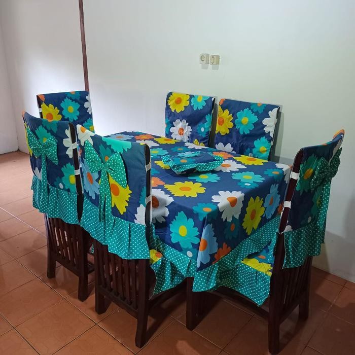 (Cod) Paket Kitchen Satu 1 Set 14 Pcs Sarung Cover Kursi Kerusi Taplak Meja Makan Prasmanan Kotak Te