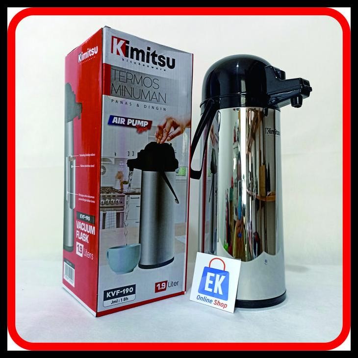 Termos Air Panas Stainless Kimitsu Kvf-190 | Termos Tekan | Termos Pencet | Termos Tekan 2 Liter | T
