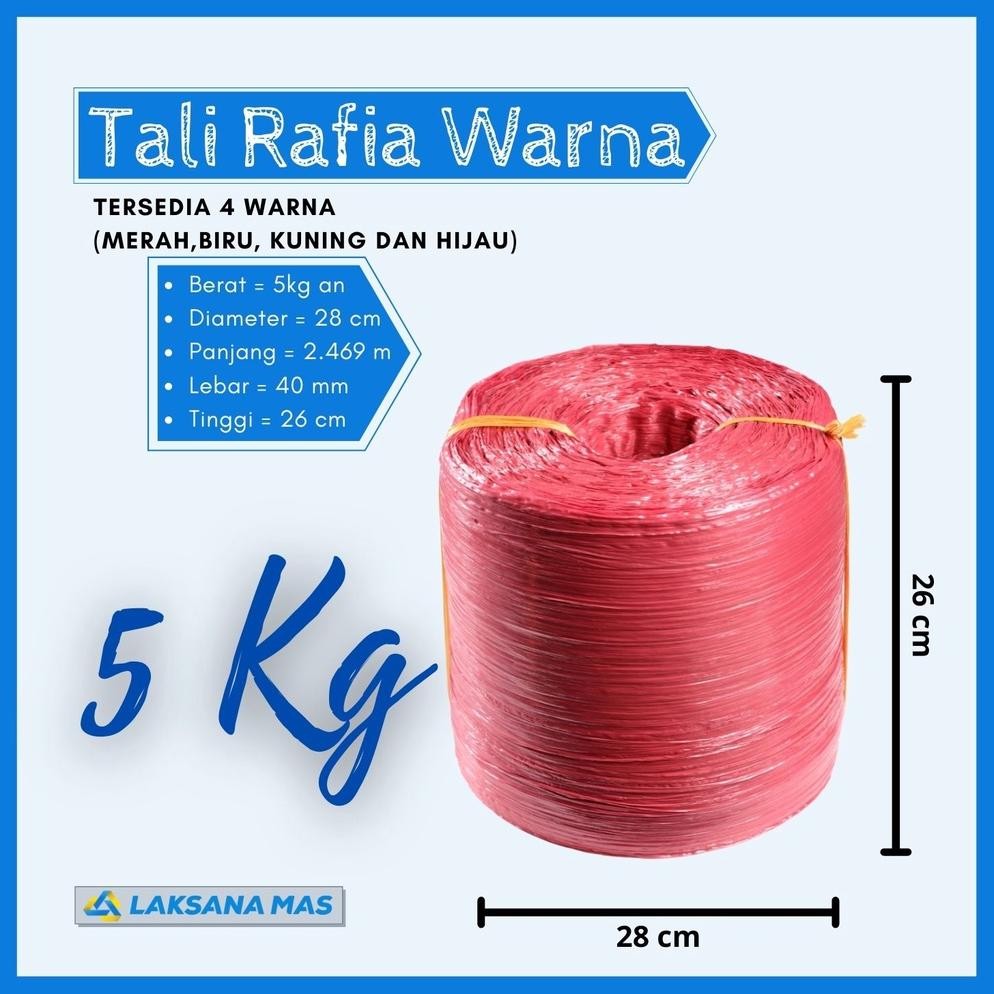 

JH8 Tali Rafia Plastik Laksanamas Warna Merah/Biru/Kuning/Hijau Matte di Jakarta/Bogor/Depok/Tangerang/Bekasi Grade Premium ukuran 5kg an