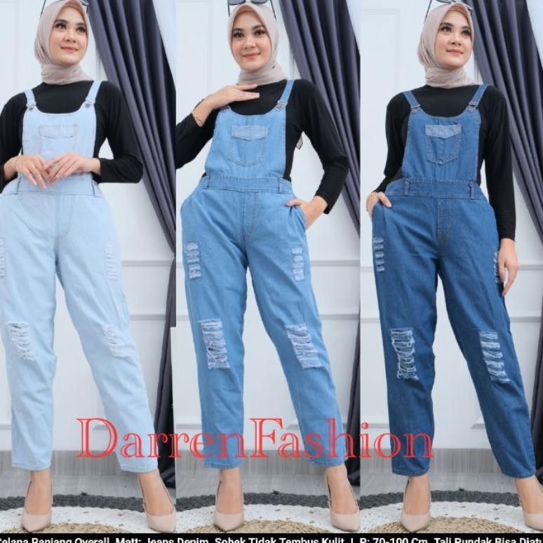 ''Terlaris" Celana Panjang Overal Ripped Tidak Tembus . Celana Monyet Murah . Overall Jeans Ripped M