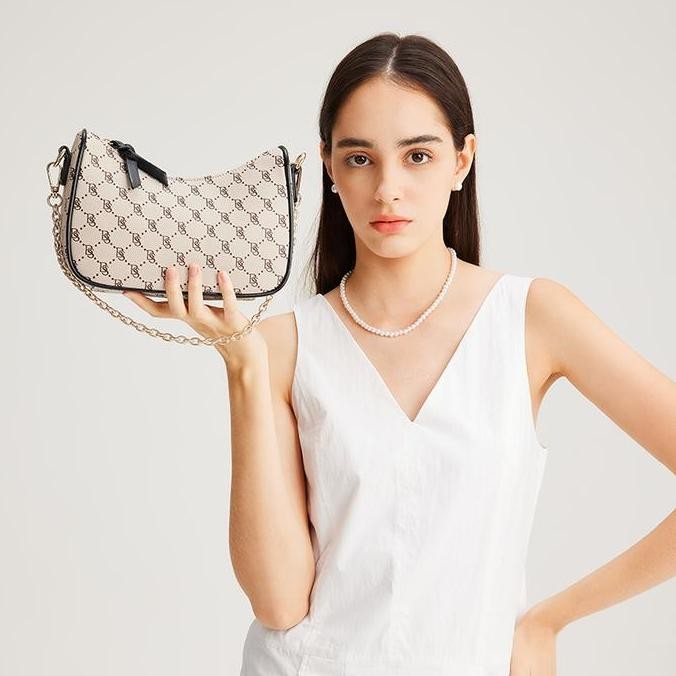 Hobo Bag BOSTANTEN Monogram Slingbag Tas Selempang Wanita Tas Rantai Wanita Kulit Sintetis