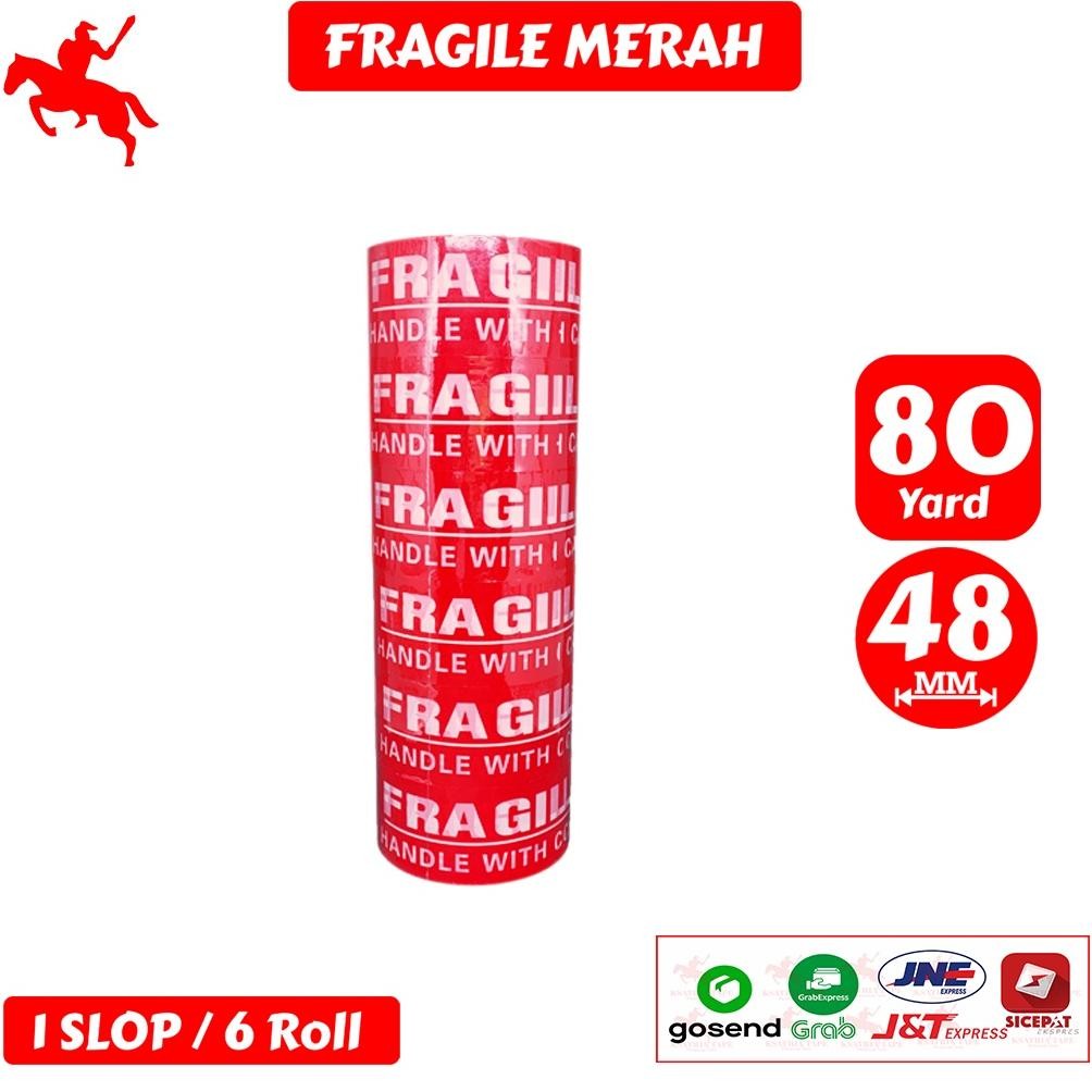 

JH8 Lakban OPP Tape / Lakban Fragile Merah KSATRIA Tape 80 Yard (1 Slop)