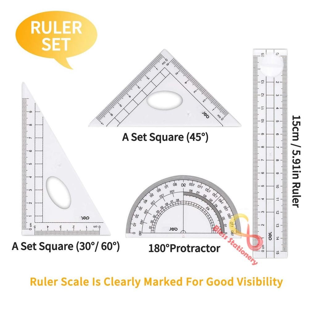 

JH8 Jangka penggaris busur sekolah DELI Compass Drafting Set Square Ruler