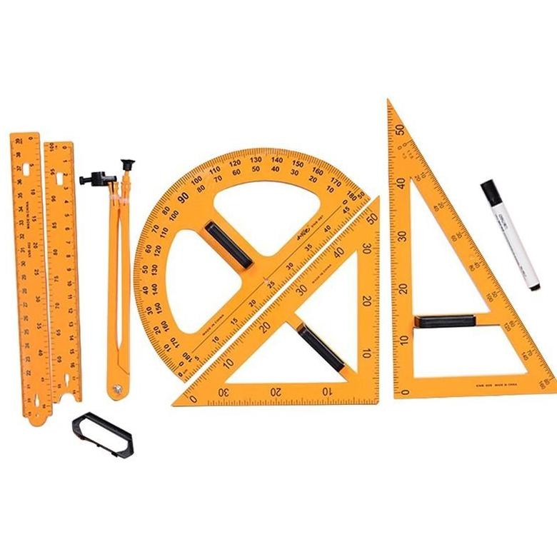 

JH8 isi 5 Paket Penggaris Jangka Busur Segitiga Lurus Besar untuk Papan Tulis