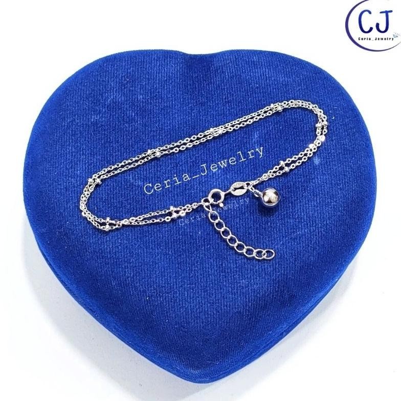 Gelang Tangan Wanita Perak Asli Silver 925 Lapis Emas Putih Model Rantai Jedar 2 Layer Krincing 1 - 