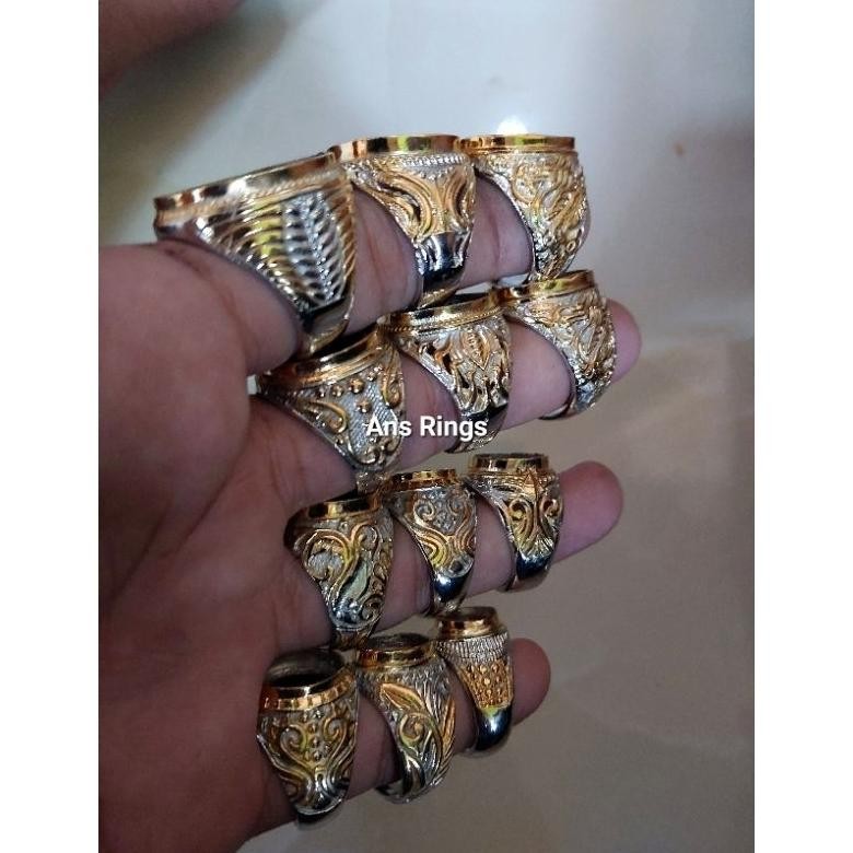 10Pcs Ring Emban Akik Alpaka Kombinasi / Crom Krum Gold. MURAH