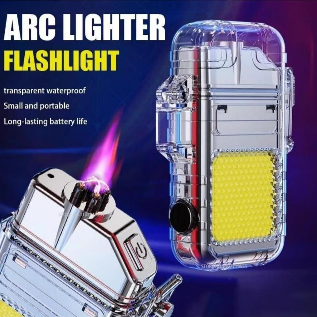 HJK Korek Api Elektrik USB Dengan Senter LED 3 Mode / Waterproof Electric Lighter Flashlight Recharg