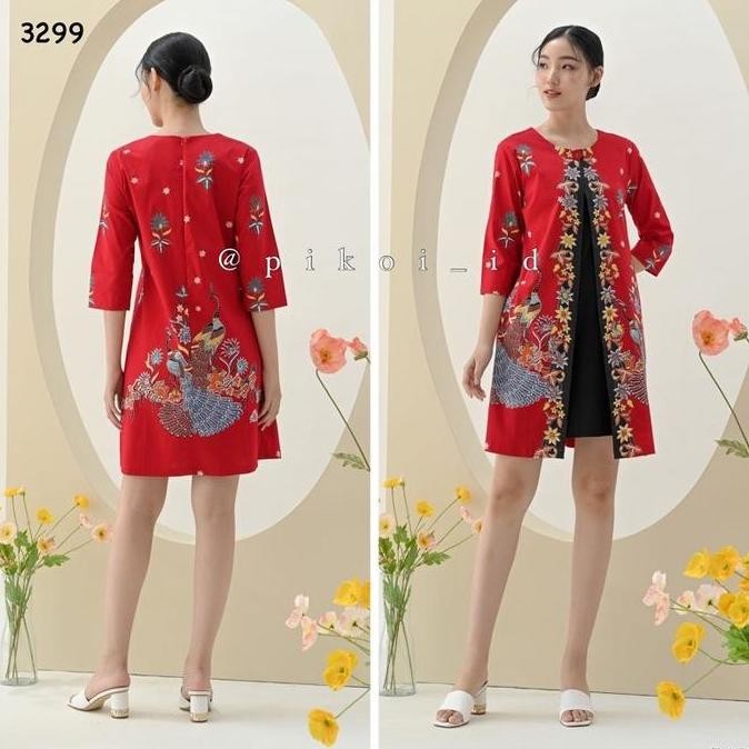 DRESS BATIK WANITA MODERN LENGAN PANJANG / SERAGAM DRESS SEMI ROMPI