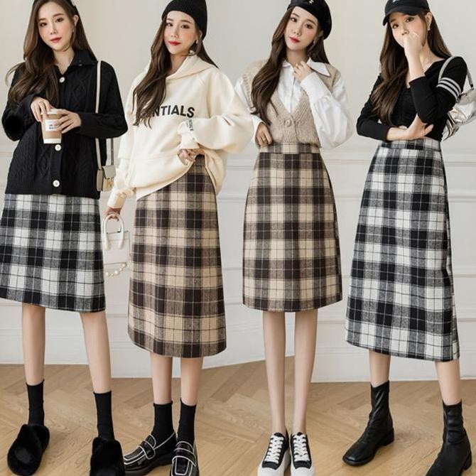 (312/313) Midi and Maxi Tartan skirt/Korean Women Skirt