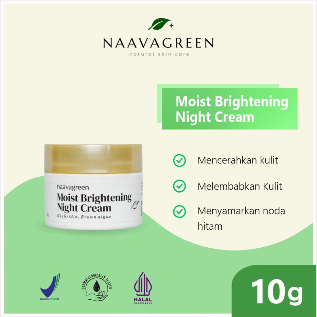 NAAVAGREEN MOIST BRIGHTENING NIGHT CREAM - Krim Malam Pencerah