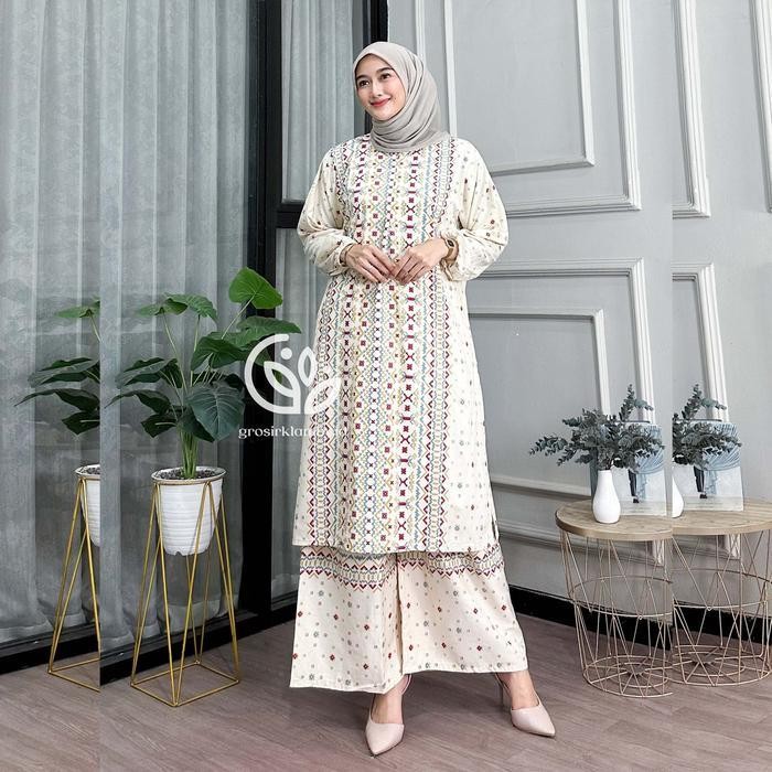 One Set Tunik Ketupat Rayon Batik Premium Jumbo Rempel Busui Adem Nyaman Atasan Bawahan Wanita Celan