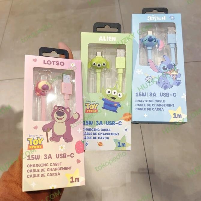 Miniso Kabel Charger Usb - Type C 15W 3A Disney Stitch / Lotso / Alien Co