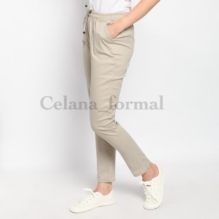 Celana Chino Wanita Pinggang Karet Slim Fit Katun Twill/Chino Wanita