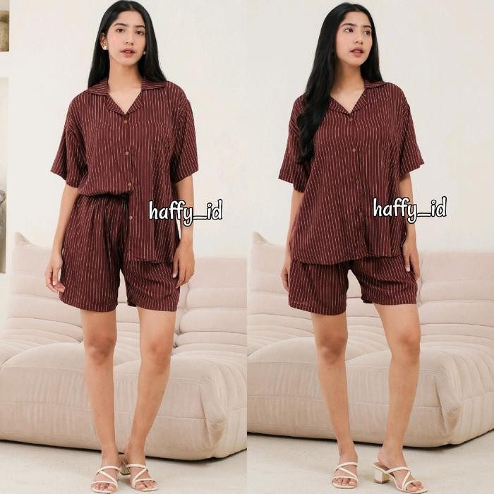 Oneset Sania Setelan Wanita Kekinian Rayon Premiun - Short Pants Pajamas Sleepwear Set Celana Baju T