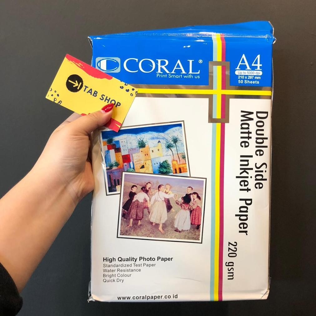 

JH8 TAB SHOP - CORAL DOUBLE SIDE MATTE INKJET PAPER 220 GSM A4 50 LEMBAR - KERTAS SERTIFIKAT DOFF 2 SISI A4 220 GSM