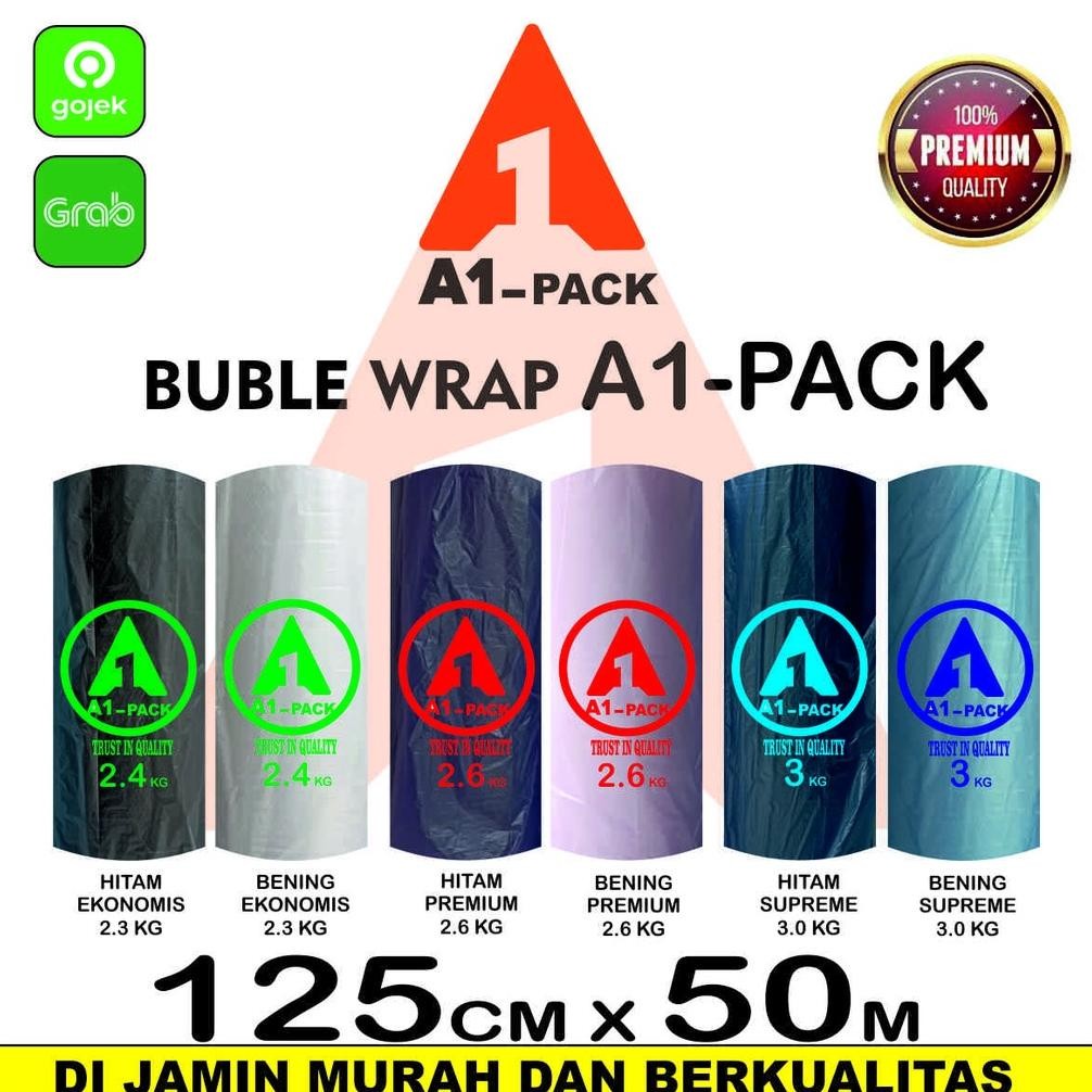 

JH8 PLASTIK BUBBLE WRAP 125CM X 50M A1 PACK BENING HITAM EKONOMIS PREMIUM SUPREME