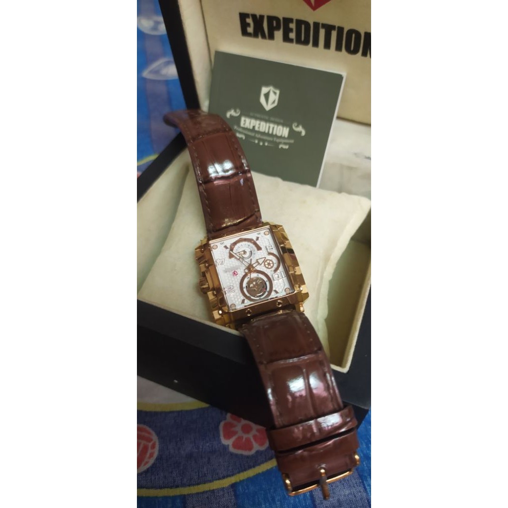 Jam Tangan Wanita EXPEDITION Original ex.6757 Rose Gold, Leather Strap Second Preloved