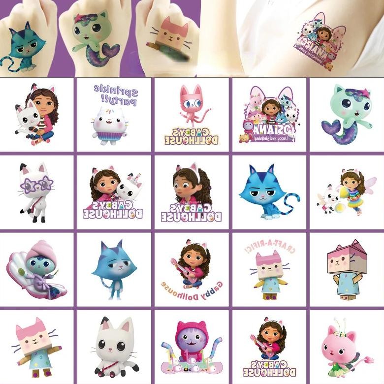 

20Pcs Cartoon Gabby's Dollhouse Tattoo Sticker Children's Reward Sticker Pack Cute Pikachu Laptop Skin Stickers