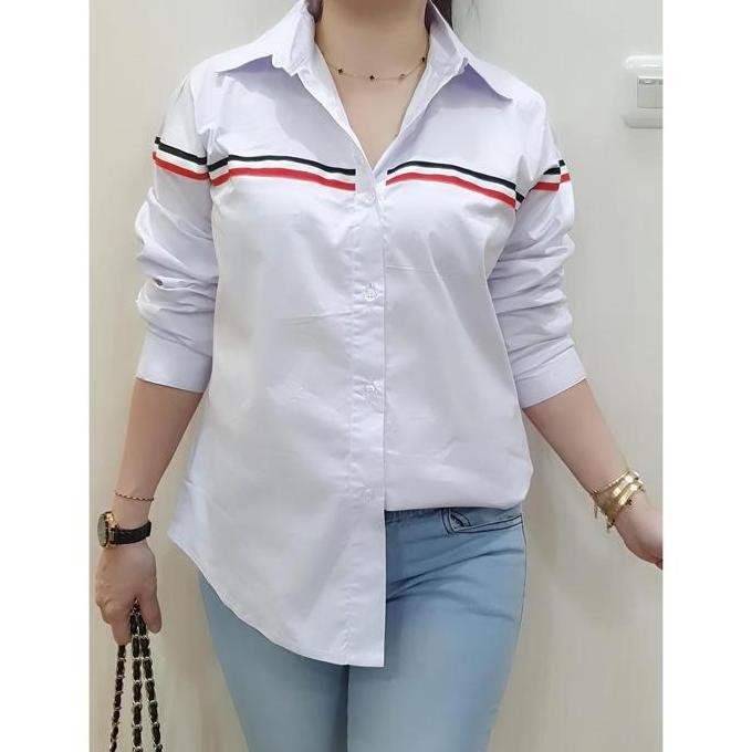 Kemeja Wanita Putih Casual Cotton Stretch Lengan Panjang Kemeja Korea Kemeja Putih Baju Katun Baju A