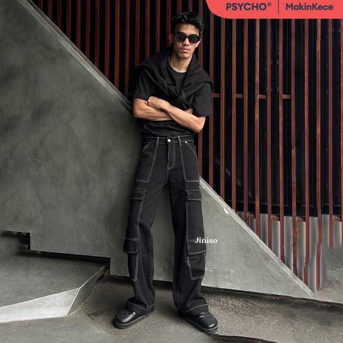 Jiniso Psycho - 552 Highwaist Cargo Loose Jeans Pria
