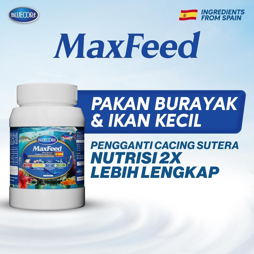 BlueCore Maxfeed Pakan Burayak Ikan penghemat cacing sutera untuk penggemuk ikan dan perangsang ikan