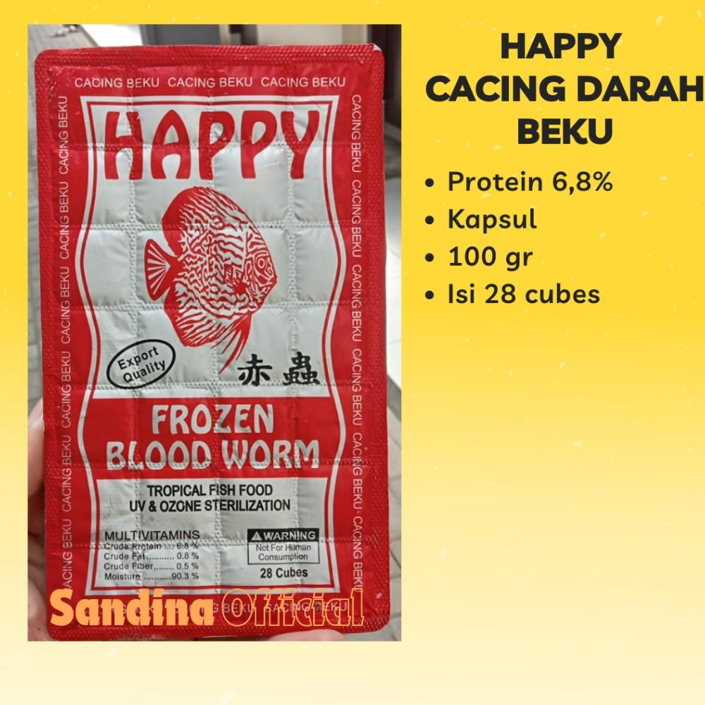 HAPPY CACING DARAH BEKU PREMIUM KAPSUL CABEK FROZEN BLOODWORM PAKAN/MAKANAN IKAN CUPANG KOKI KOI LOU