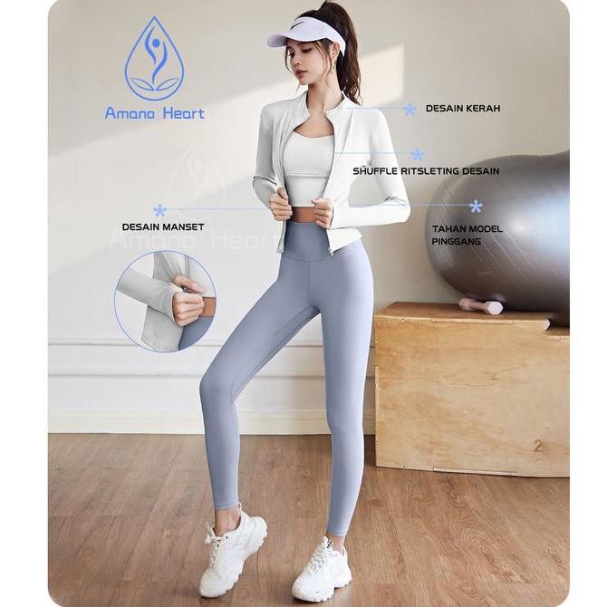 Amanoheartlengan panjang jaket olahraga wanita pakaian olahraga Yoga Anti UV Baju UPF50+ gym atasan 
