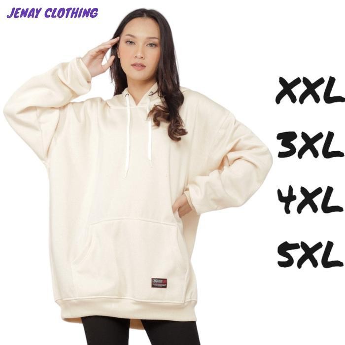 Jenay Hoodie Jumbo Bigsize Xxl Xxxl Xxxxl Xxxxxl Pria Wanita Polos Oversize Cream Unisex Terlaris Be