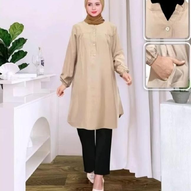 Tunik Polos Jumbo Katun Viscose Warna Cream