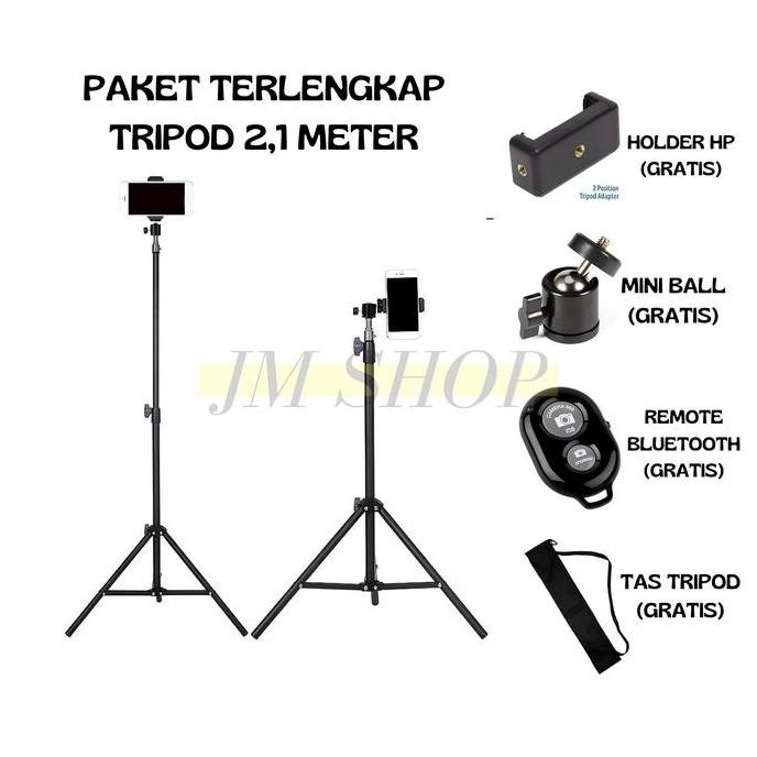 Tripod Handphone 2 Meter Besi Plus Mini ball head Free Holder Hp Free Tomsis Remote Bluetooth Free T
