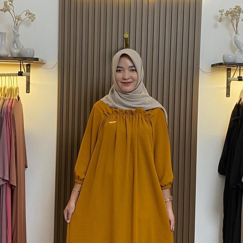 Terlaris Daster Gamis Fuji Crinkle Airflow Lengan Kerut 7/8| Daster Laila | Daster Paula Ld 120Cm Pb
